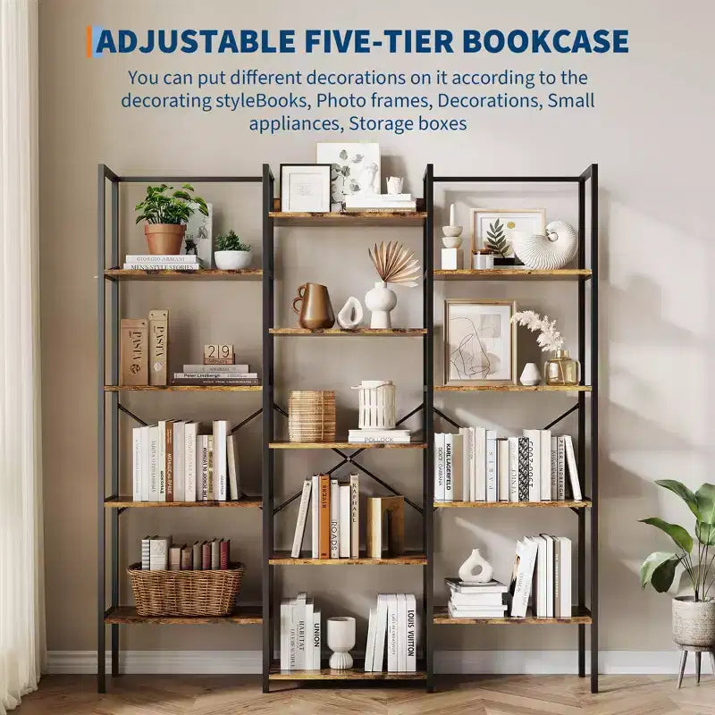Étagère Industrielle à 5 Niveaux - Tablettes en Bois Réglables et Cadre Métallique Robuste