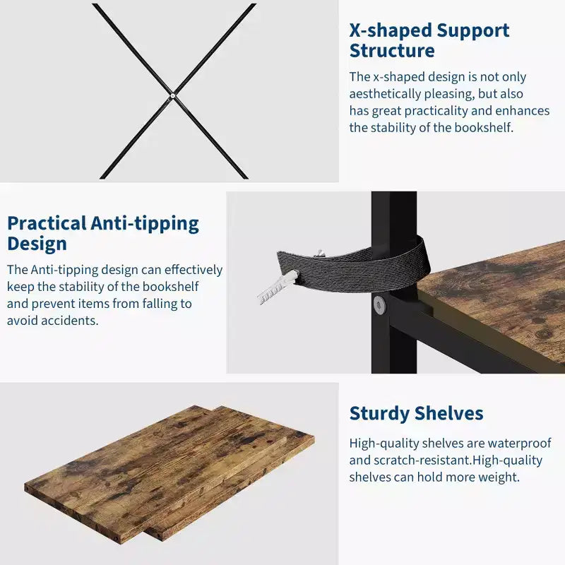 Étagère Industrielle à 5 Niveaux - Tablettes en Bois Réglables et Cadre Métallique Robuste