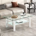 Tempered Clear Glass Coffee Table, 2-Tier Modern Center Table with Storage for Living Room