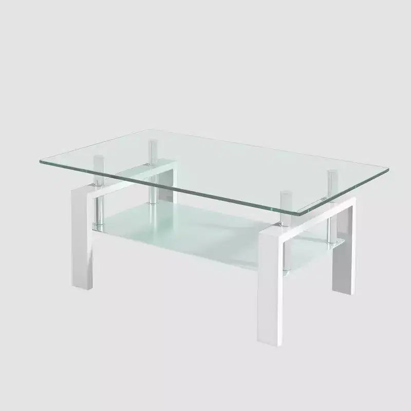 Table basse en verre trempé transparent, table basse moderne à 2 niveaux