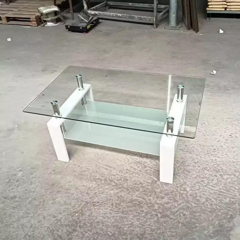 Table basse en verre trempé transparent, table basse moderne à 2 niveaux