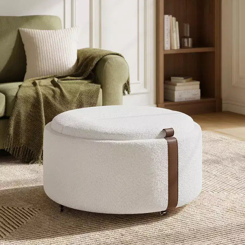 Pouf de rangement rond en bois rembourré de style contemporain moderne