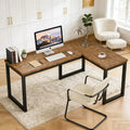 Dyonery 66 Inch L-Shaped Corner Computer Desk, 1.2 Extra-Thick Desktop, Heavy-Duty Metal Frame, Home Office Gaming Writing Workstation, Rustic Brown