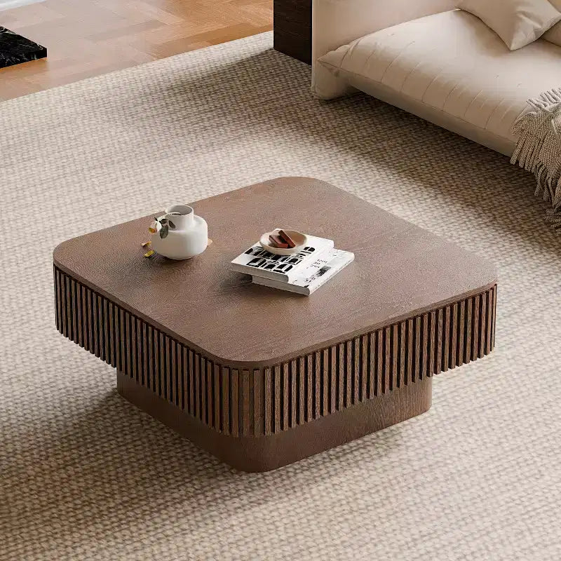 Table Basse Carrée avec Rangement, Table de Salon Centrale Moderne en Bois, Noyer