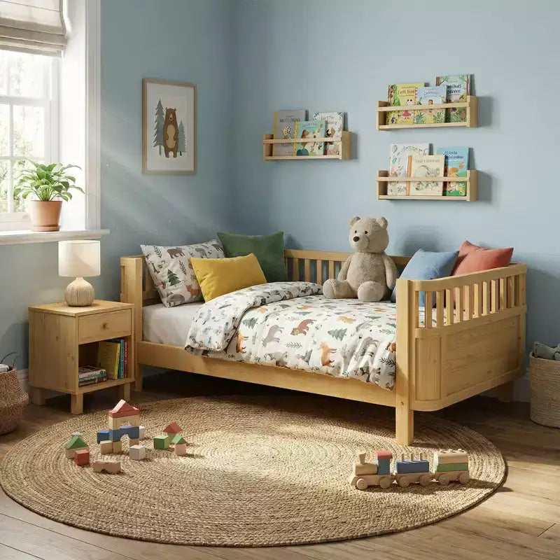 Lit plateforme en bois pleine grandeur pour enfants, lit en bois naturel bas