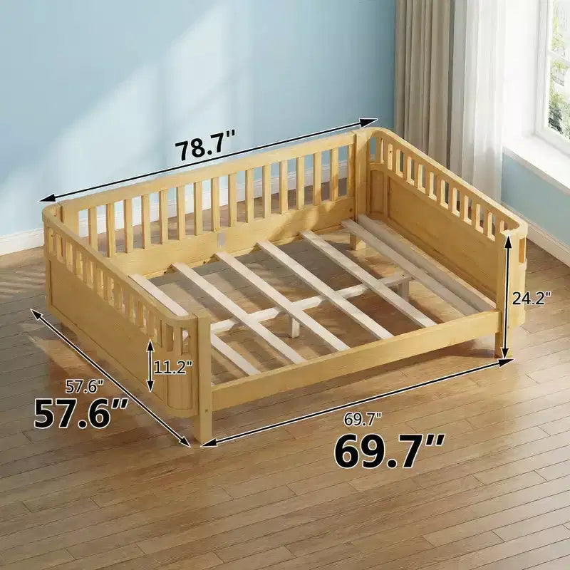 Lit plateforme en bois pleine grandeur pour enfants, lit en bois naturel bas