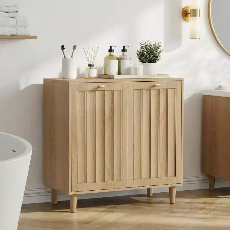 GDFStudio Simone Modern 70 Wooden Laundry Hamper Cabinet with Removable Basket