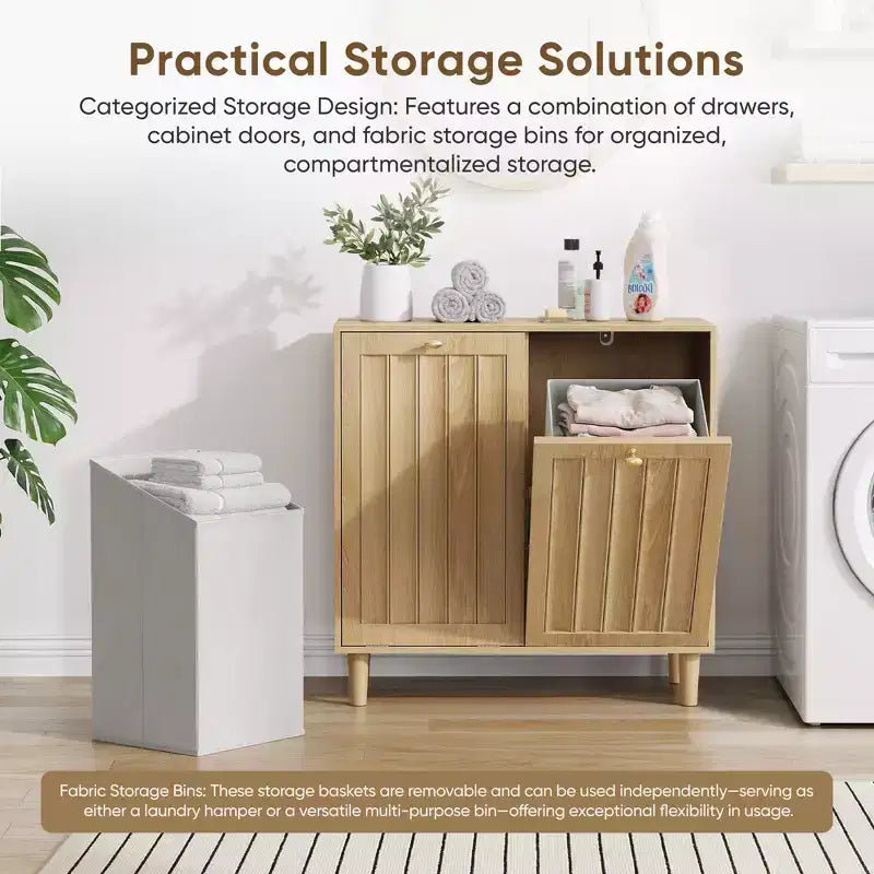 Meuble à linge en bois moderne 70 avec panier amovible