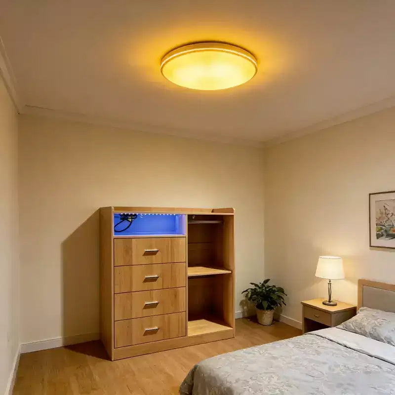 Commode Moderne à LED avec Armoire Ouverte, 4 Tiroirs et Design Peu Encombrant