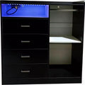 GustoWave Modern LED Dresser With Open Wardrobe, 4 Drawers, And Space-Saving Design