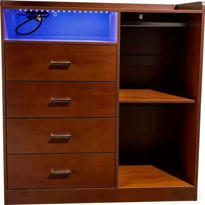 Commode Moderne à LED avec Armoire Ouverte, 4 Tiroirs et Design Peu Encombrant