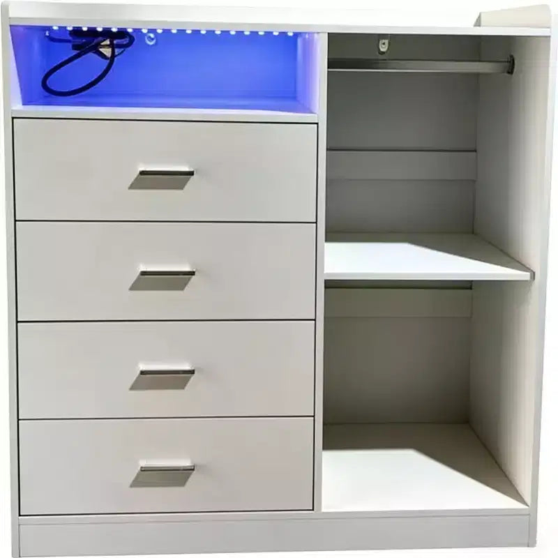 Commode Moderne à LED avec Armoire Ouverte, 4 Tiroirs et Design Peu Encombrant
