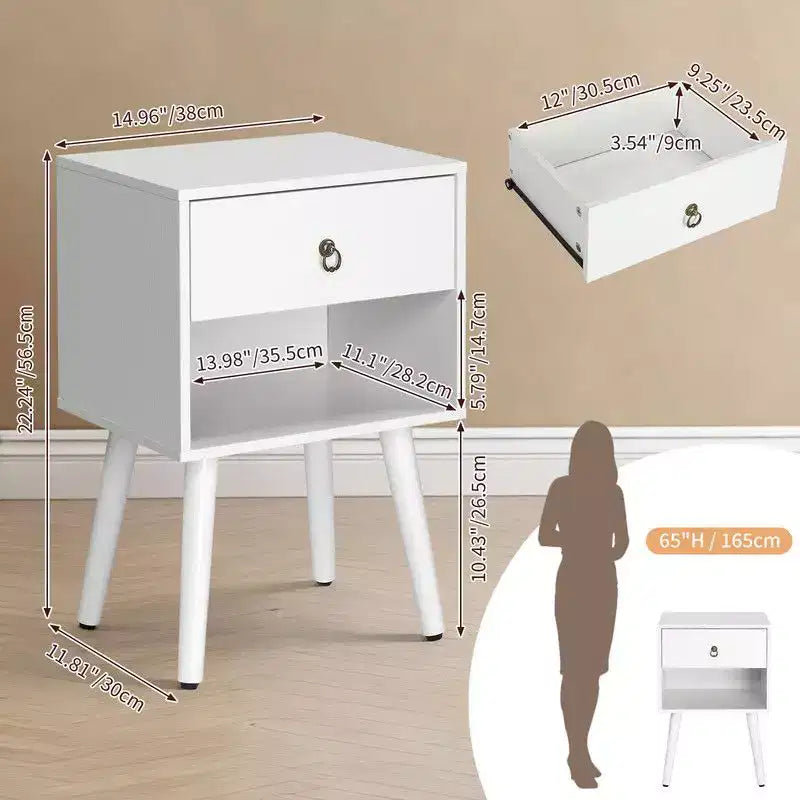 Table de chevet de 15 pouces de large – 1 tiroir, étagère inférieure