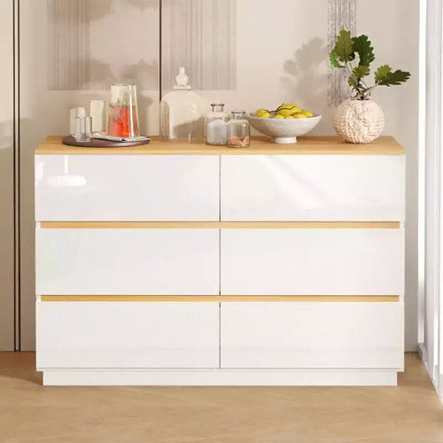 Commode de 47 pouces à six tiroirs et deux rangées de couleur contrastée
