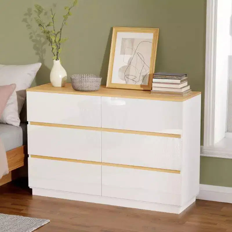 Commode de 47 pouces à six tiroirs et deux rangées de couleur contrastée