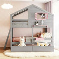 Luxystar Twin over Twin House Bunk Bed with 2 Drawers, Storage Shelves and Window