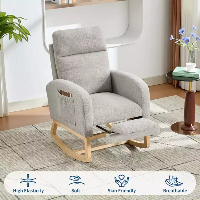 Fauteuil à bascule de puériculture rembourré Teddy, planeur en bois de 136 kg avec dossier haut