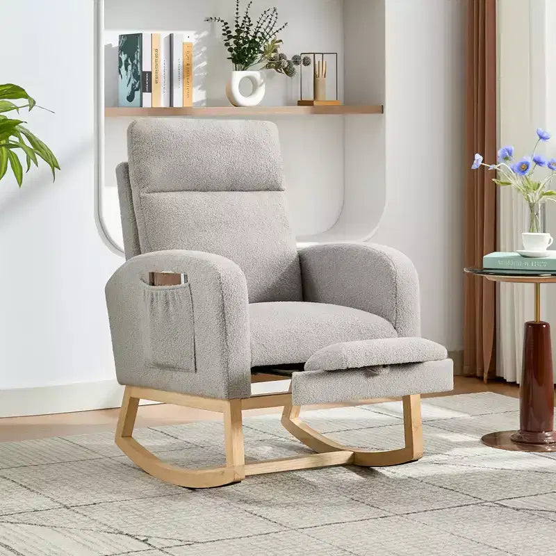 Fauteuil à bascule de puériculture rembourré Teddy, planeur en bois de 136 kg avec dossier haut