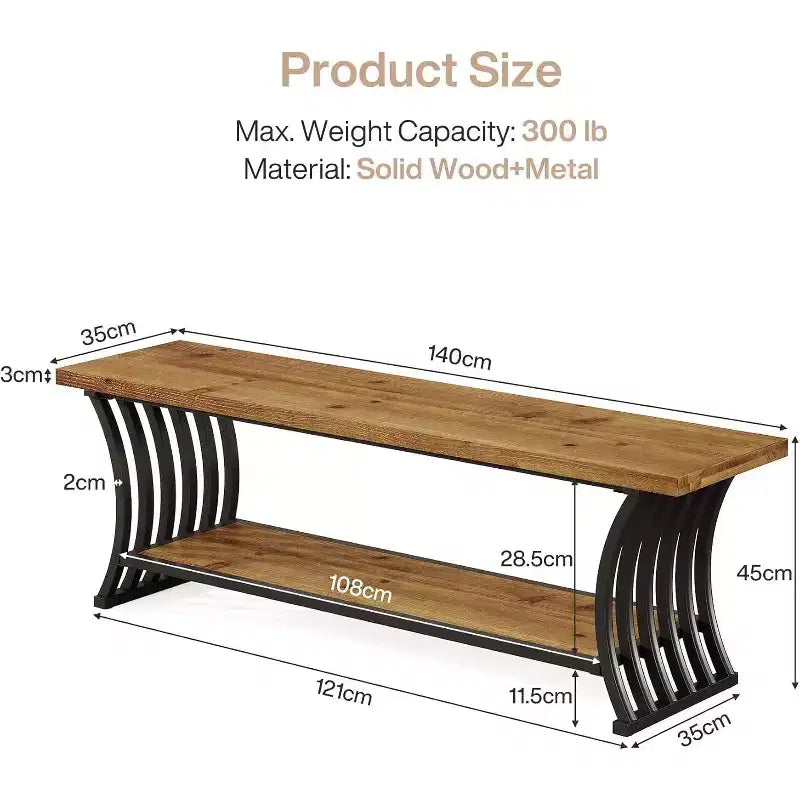 Banc d'entrée industriel avec étagère, banc à chaussures en bois pour bout de lit