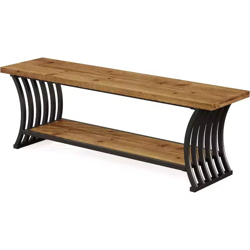 Banc d'entrée industriel avec étagère, banc à chaussures en bois pour bout de lit