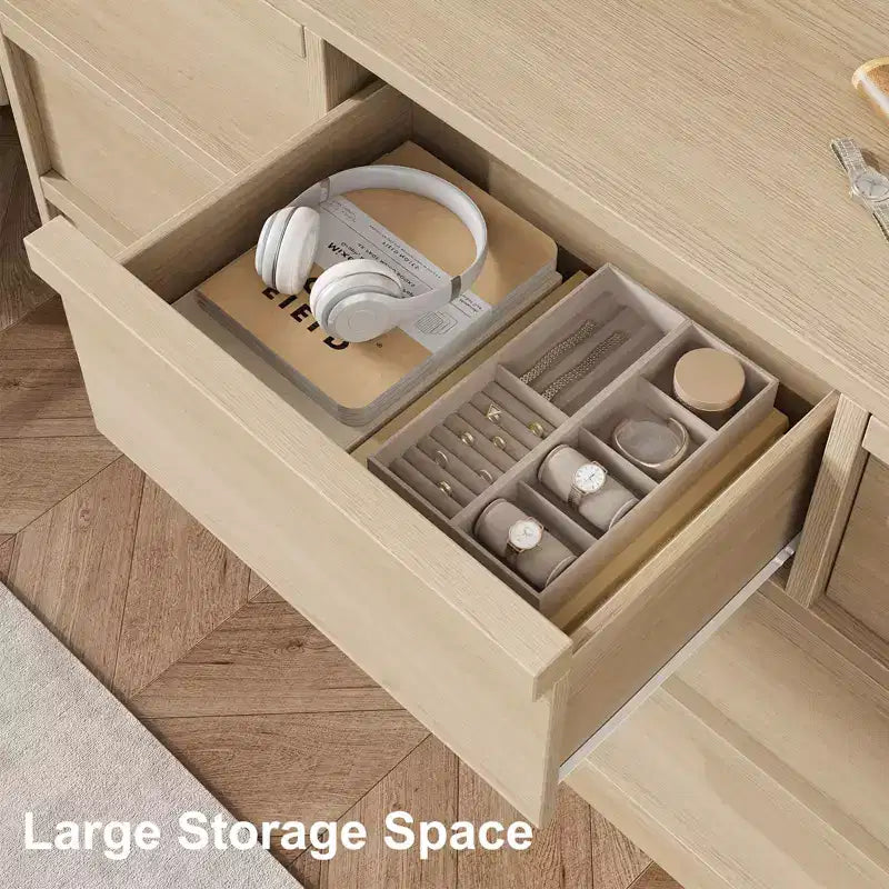 Commode à 7 tiroirs en chêne naturel pour chambre à coucher, commode en bois avec grande capacité de rangement