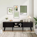 JVNOXK Mid Century Modern TV Stands for up to 70 TV with Storage, Fluted Wood TV Stand for Living Room, Boho Media Console,Dark Walnut