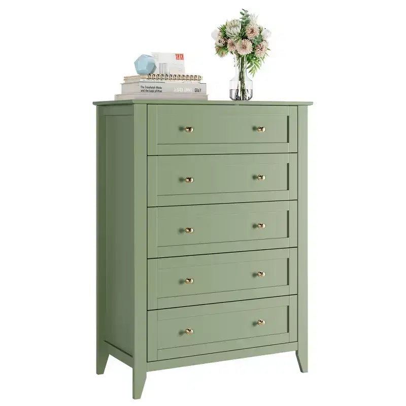 Commode de chambre à 5 tiroirs, chiffonnier haut moderne avec poignées métalliques