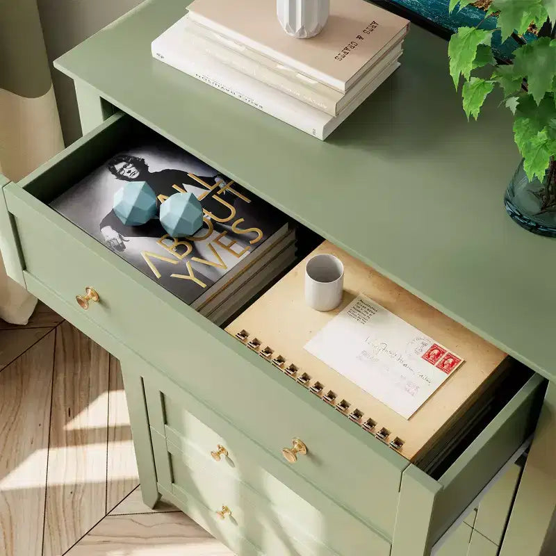 Commode de chambre à 5 tiroirs, chiffonnier haut moderne avec poignées métalliques