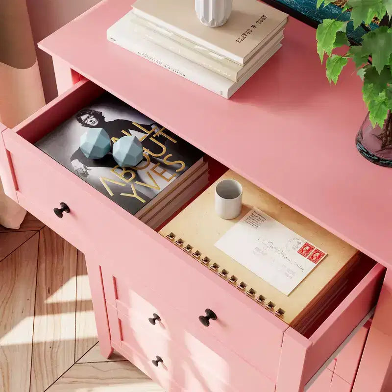 Commode de chambre à 5 tiroirs, chiffonnier haut moderne avec poignées métalliques