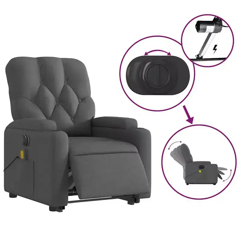 Fauteuil inclinable de massage relevable gris foncé