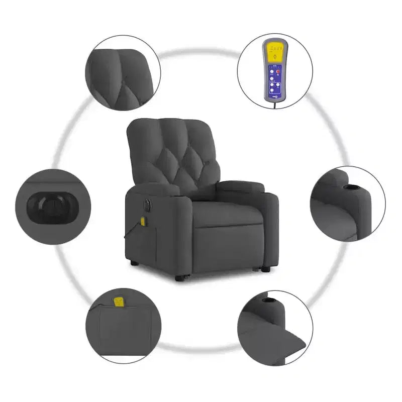 Fauteuil inclinable de massage relevable gris foncé