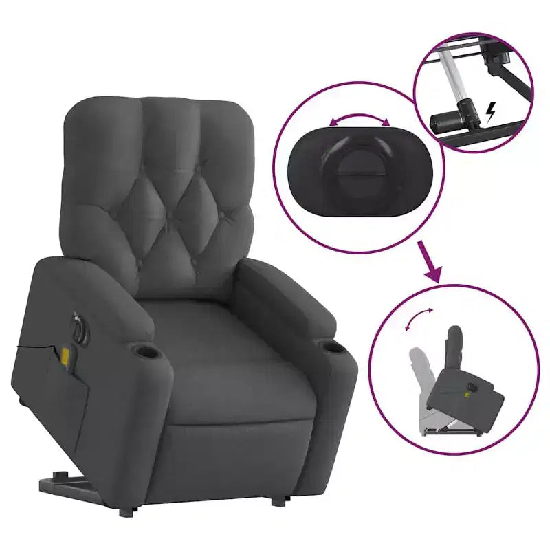 Fauteuil inclinable de massage relevable gris foncé