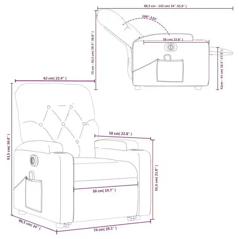 Fauteuil inclinable de massage relevable gris foncé