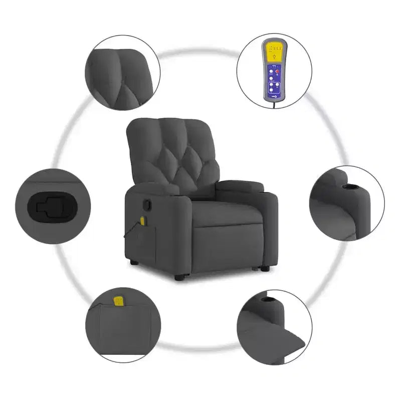 Fauteuil inclinable de massage relevable gris foncé