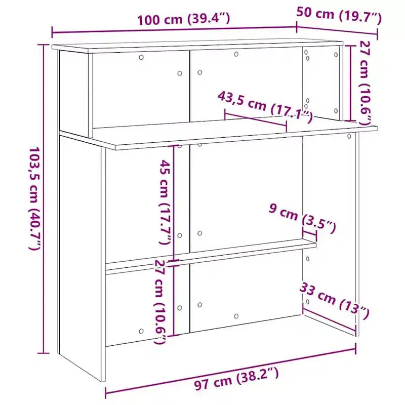 Bureau de réception noir 100x50x103,5 cm en bois d'ingénierie