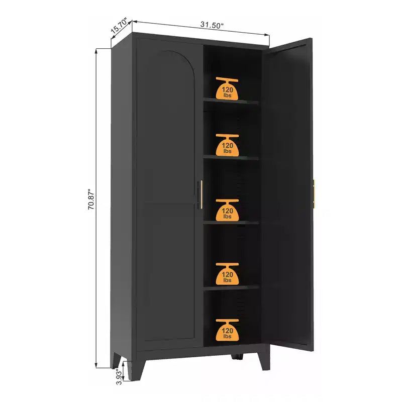 Armoire de rangement en métal à 2 portes et étagères réglables, 71''
