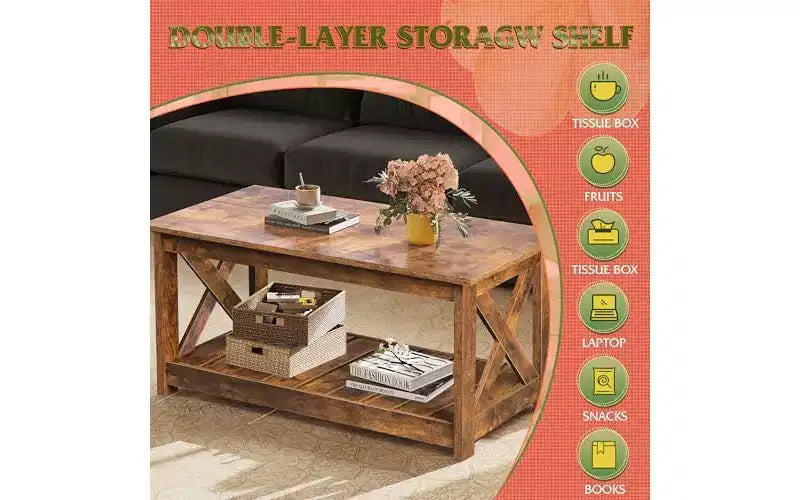 Table basse de ferme pour salon, table basse rustique 40.1