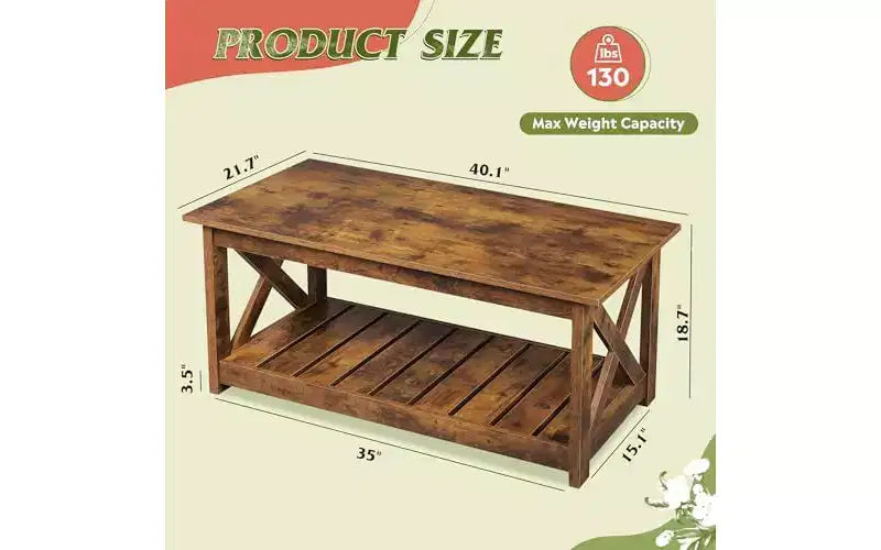 Table basse de ferme pour salon, table basse rustique 40.1