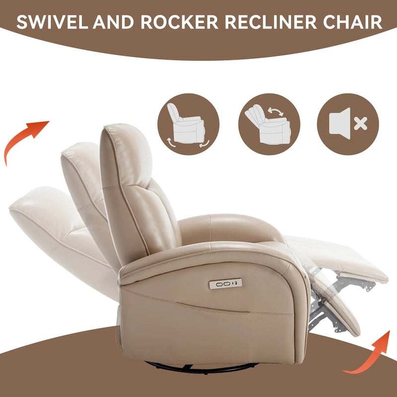 Leatheraire Swivel and Rocker Power Recliner Chair with Lumbar Support, Max Swivel Degree 270, USB and Type-C Ports