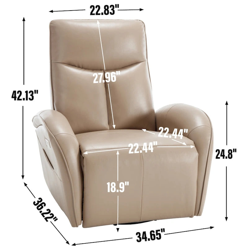 Leatheraire Swivel and Rocker Power Recliner Chair with Lumbar Support, Max Swivel Degree 270, USB and Type-C Ports