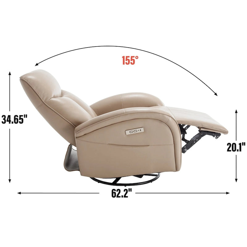 Leatheraire Swivel and Rocker Power Recliner Chair with Lumbar Support, Max Swivel Degree 270, USB and Type-C Ports