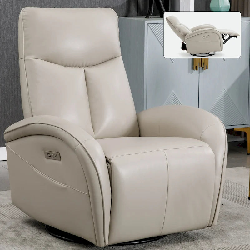 Leatheraire Swivel and Rocker Power Recliner Chair with Lumbar Support, Max Swivel Degree 270, USB and Type-C Ports