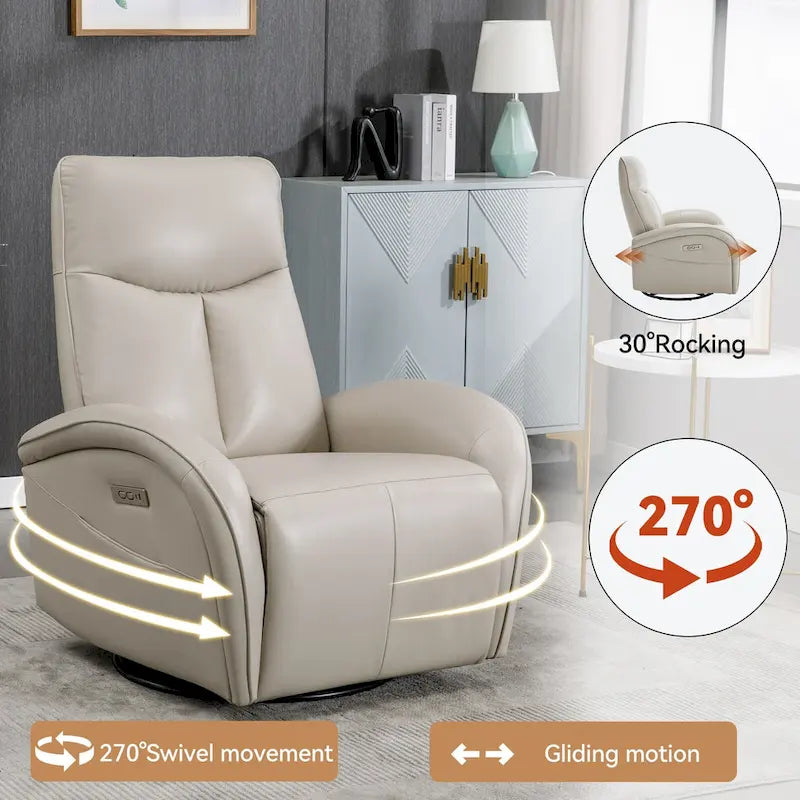 Leatheraire Swivel and Rocker Power Recliner Chair with Lumbar Support, Max Swivel Degree 270, USB and Type-C Ports