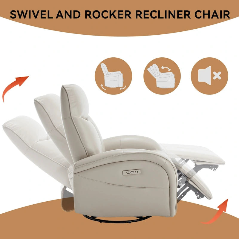 Leatheraire Swivel and Rocker Power Recliner Chair with Lumbar Support, Max Swivel Degree 270, USB and Type-C Ports