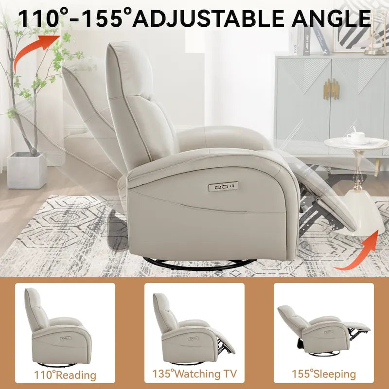 Leatheraire Swivel and Rocker Power Recliner Chair with Lumbar Support, Max Swivel Degree 270, USB and Type-C Ports
