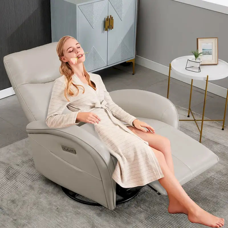Leatheraire Swivel and Rocker Power Recliner Chair with Lumbar Support, Max Swivel Degree 270, USB and Type-C Ports