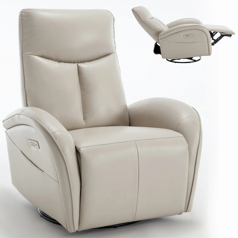 Leatheraire Swivel and Rocker Power Recliner Chair with Lumbar Support, Max Swivel Degree 270, USB and Type-C Ports