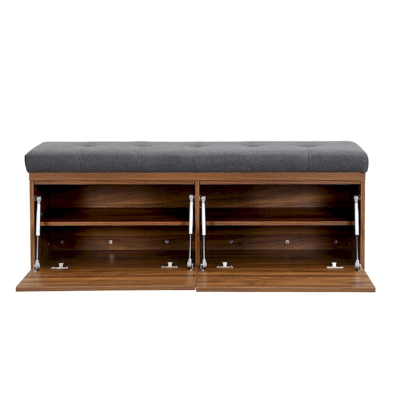 49 Shoe Storage Bench Entryway Shoe Cabinet Storage Ottoman with Padded Seat Cushion and Double Doors