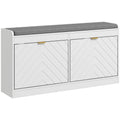 Entryway Bench with 2 Flip Drawers, Seating Cushion, and 2 Vents for 8 Pairs of Shoes for Hallway