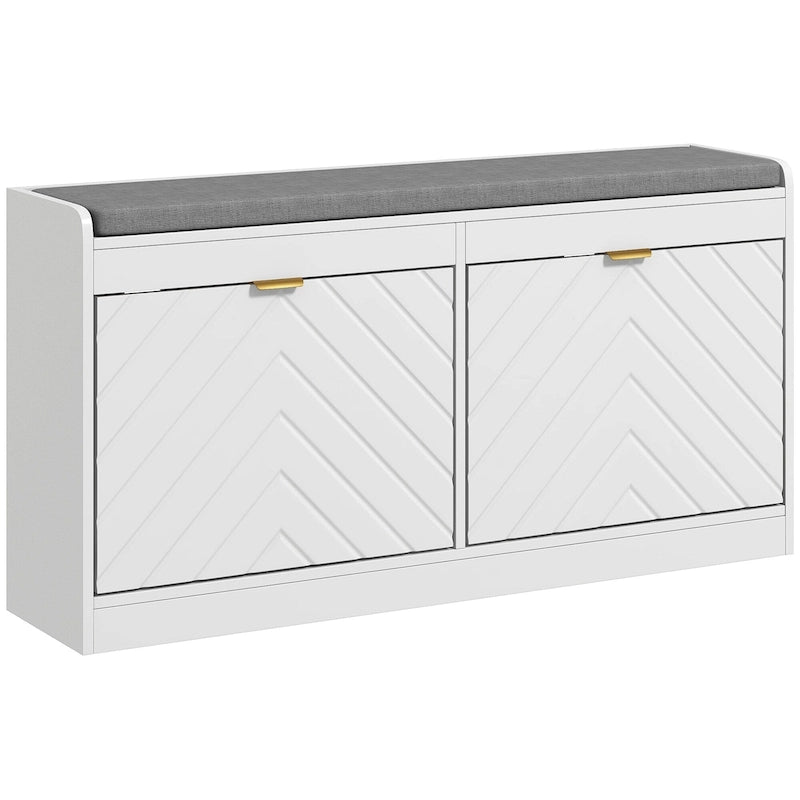 Entryway Bench with 2 Flip Drawers, Seating Cushion, and 2 Vents for 8 Pairs of Shoes for Hallway